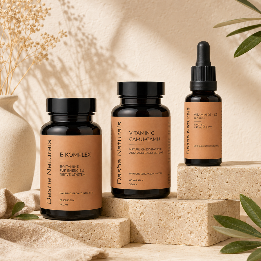 Energie Supplement Bundle mit Vitamin B-Komplex Vitamin C und D3 K2