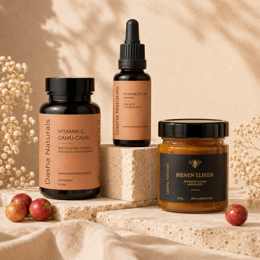 Immunsystem Supplement Bundle mit Vitamin C D3 K2 und Bienen Elixier Honig

