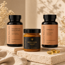 Regeneration Supplement Bundle mit Magnesium Omega-3 und Bienen Elixier Honig
