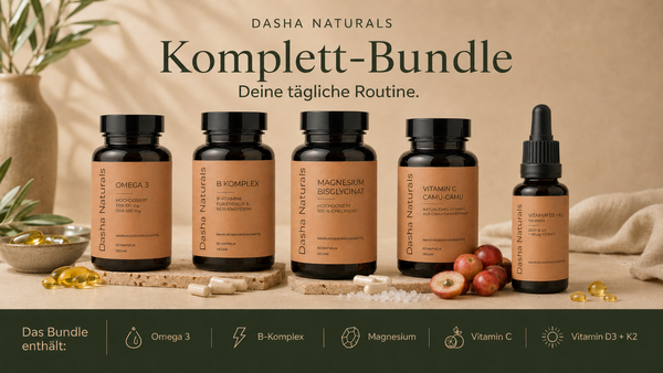 Supplement Komplett Bundle mit D3 K2 Omega-3 Magnesium Vitamin C und B-Komplex